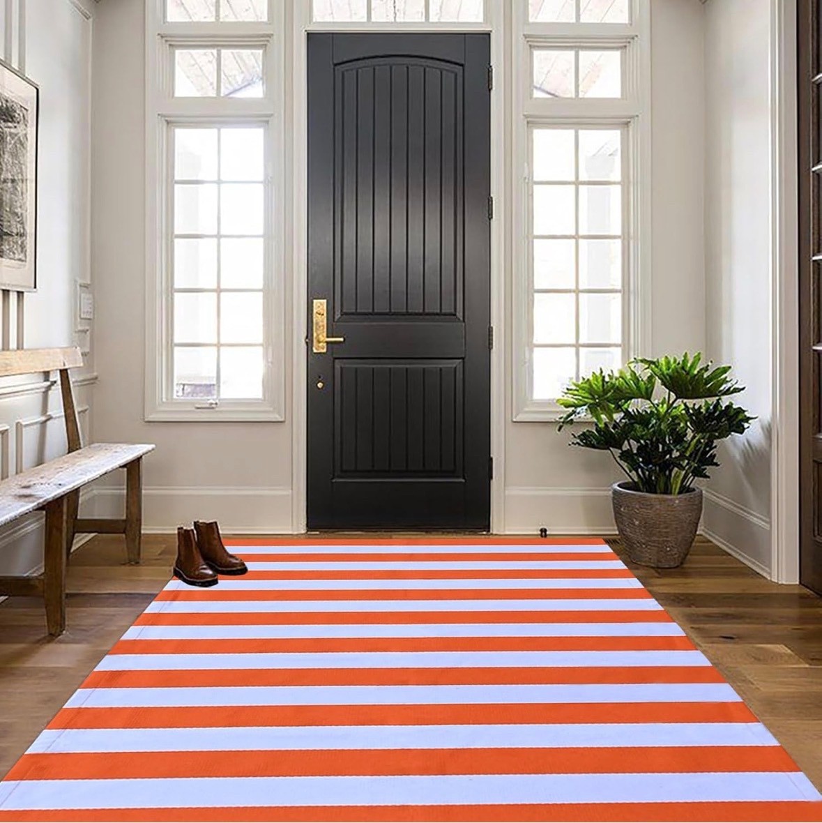 Bottalive Fall Decor Orange Striped Rug, 4′ x 6′ Cotton Reversible Foldable Wash