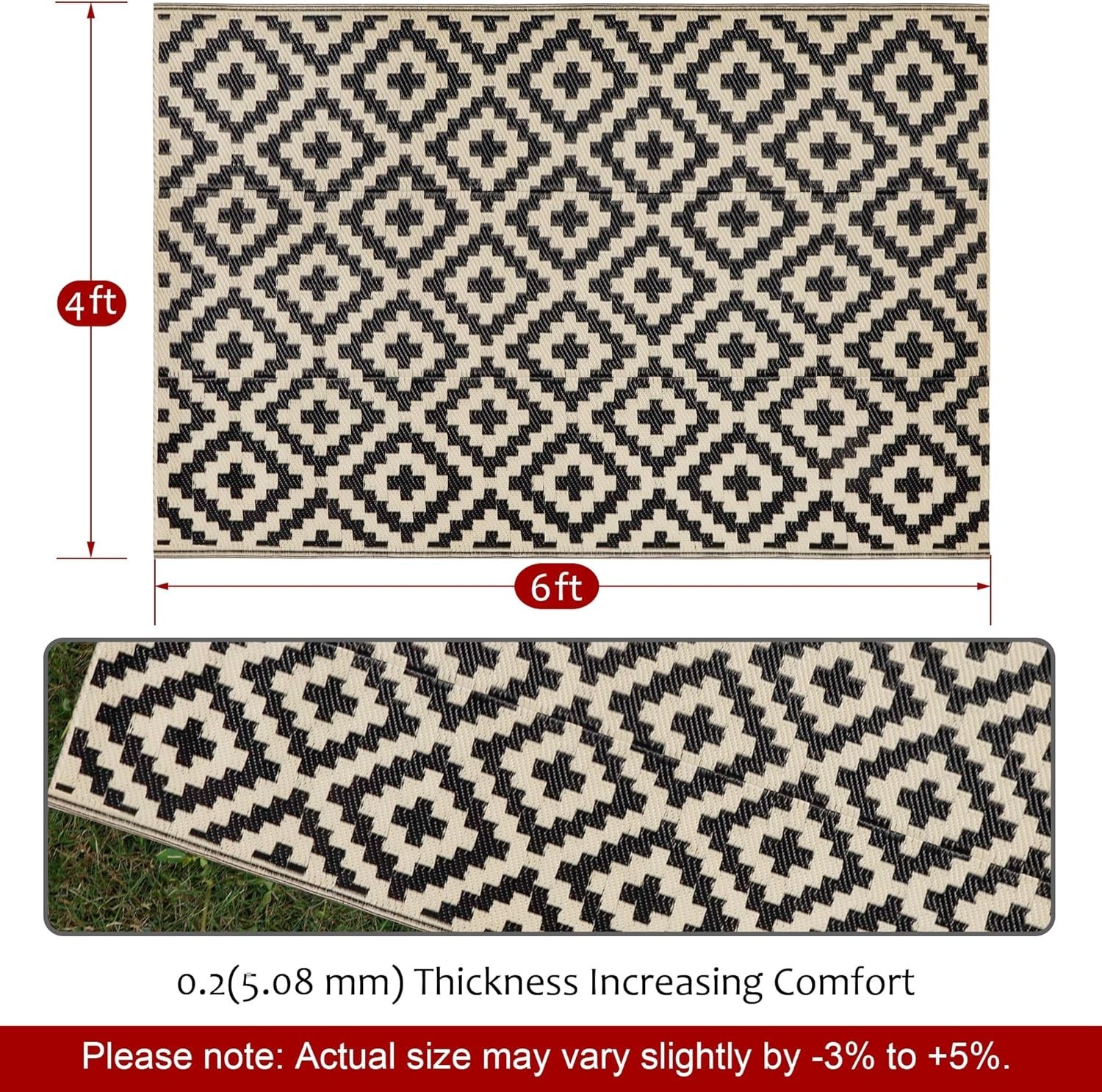 Durable 4′ x 6′ Reversible Mat – Water Resistant & UV Protected for Outdoors