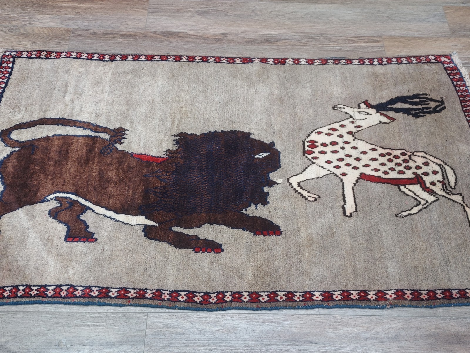 Bohemian Rug, Turkish Lion Hunting Rug ,Hand Made Turkish Rug 3×5.5 Ft