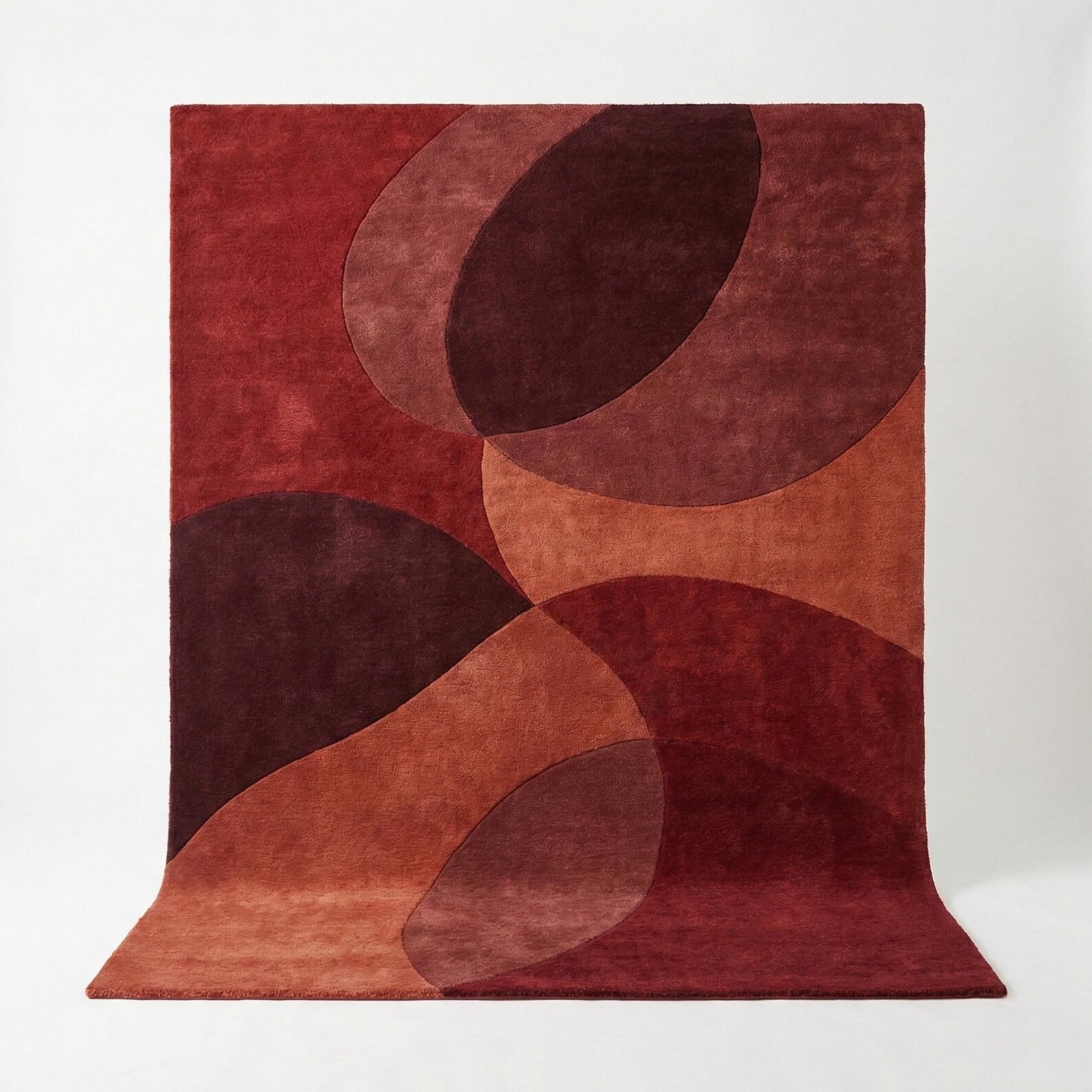 Rust Abstract Rug, Modern Geometric Area Rug, Hand Tufted Wool Carpet, Contempor