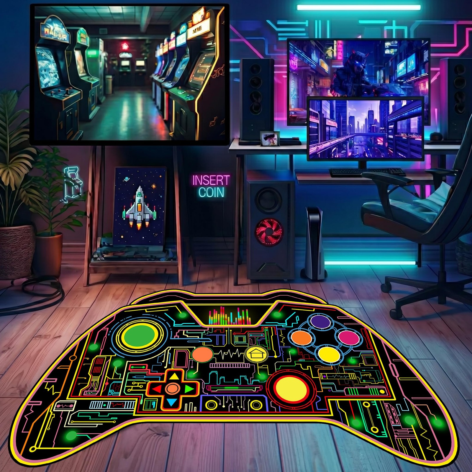 Game Controller Shape Gaming Area Rug Gamer Carpet Boys Playroom 3×5 Feet