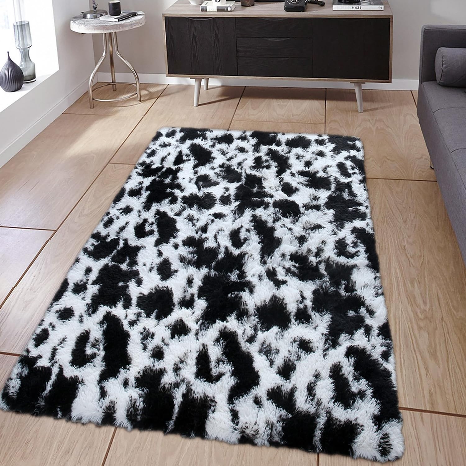 Milk Cow Print 2×6 Runner Rugs for Living Room, Black White Tie-Dye Rug Non-S…