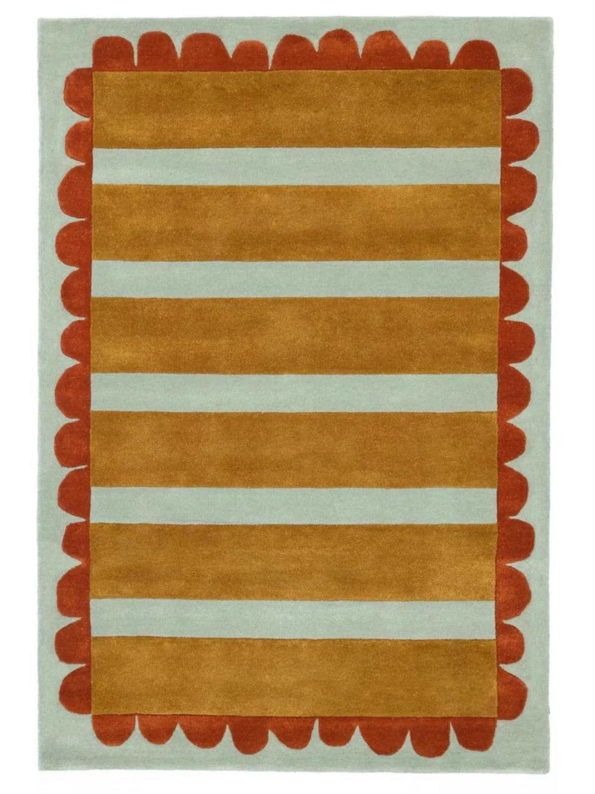 Hand Tufted Striped Rug with Scalloped Border – Modern Colorful Area Carpet 8×10