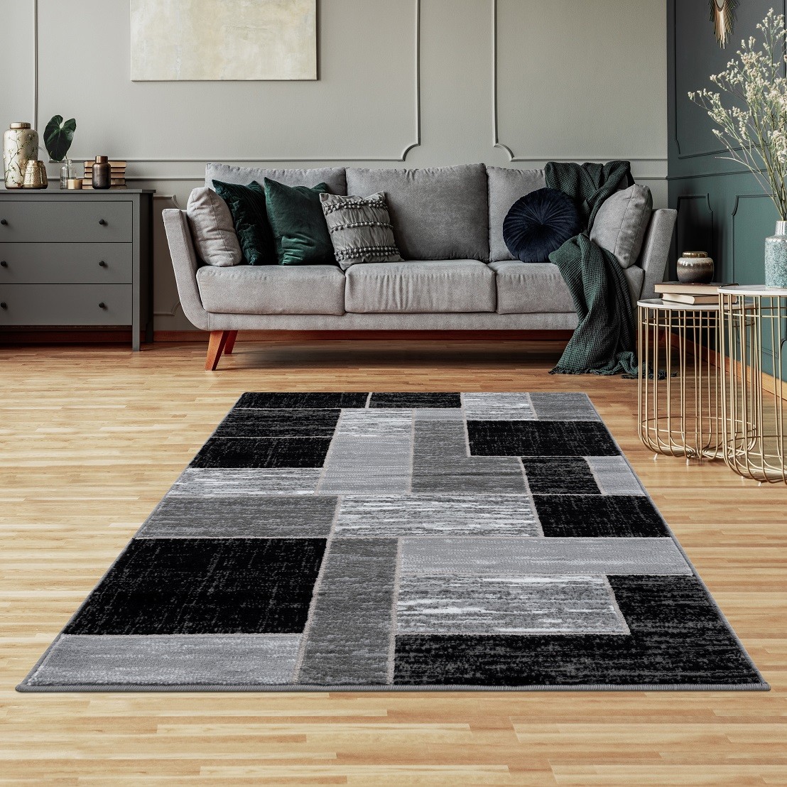 L’Baiet Verena Black Geometric 5 ft. x 7 ft. Fabric Area Rug