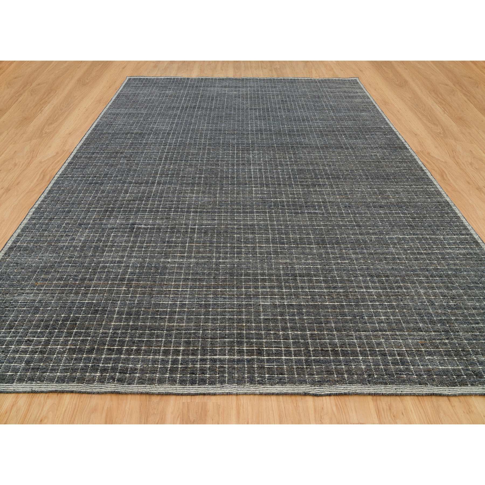 12′ x 14’9″ Gray Loomed Knotted Modern Box Design Pure Wool Oversized Rug R90345