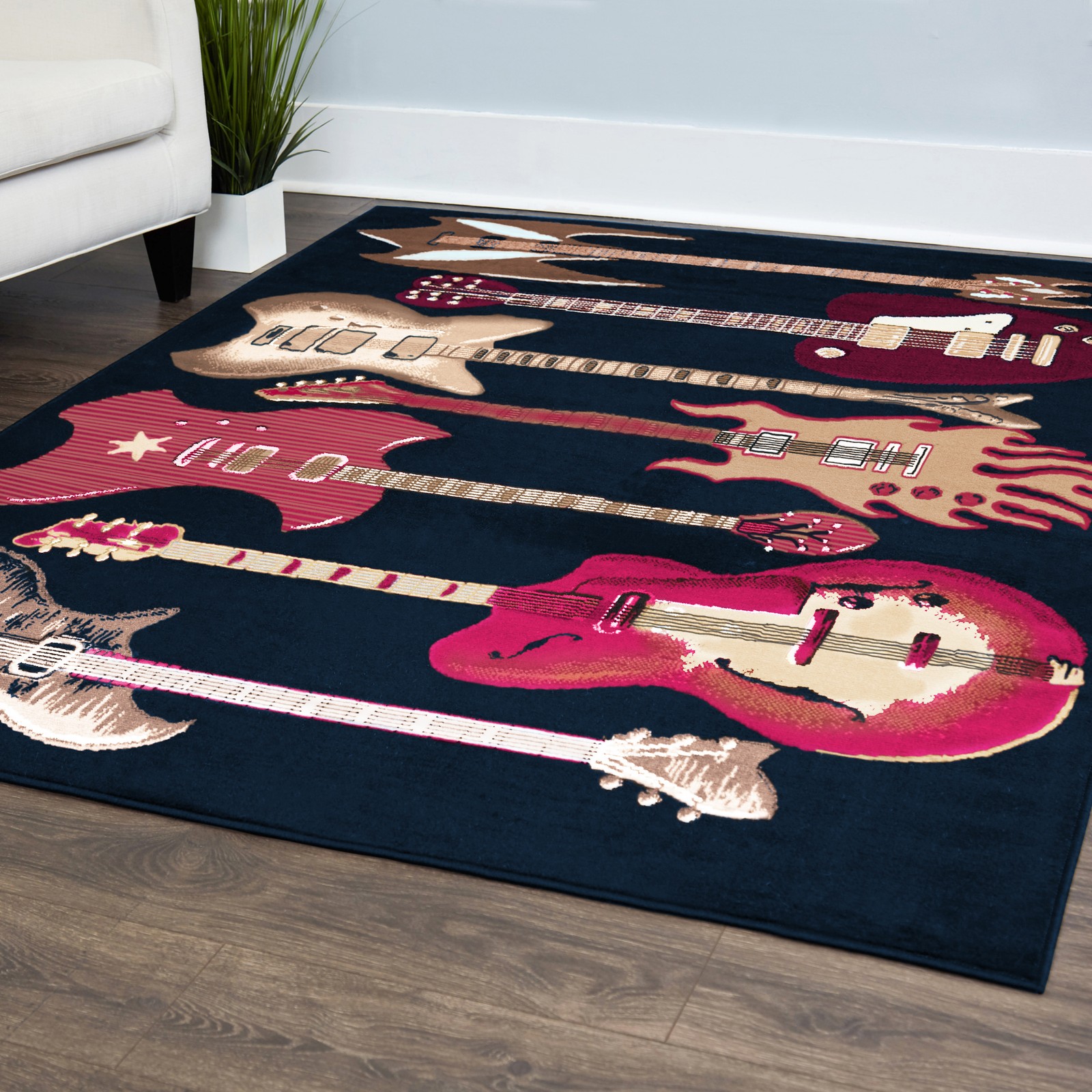 Acoustic Guitar Black Area Rug Red Fender Carpet New – Actual 3′ 7″ x 5′ 3″