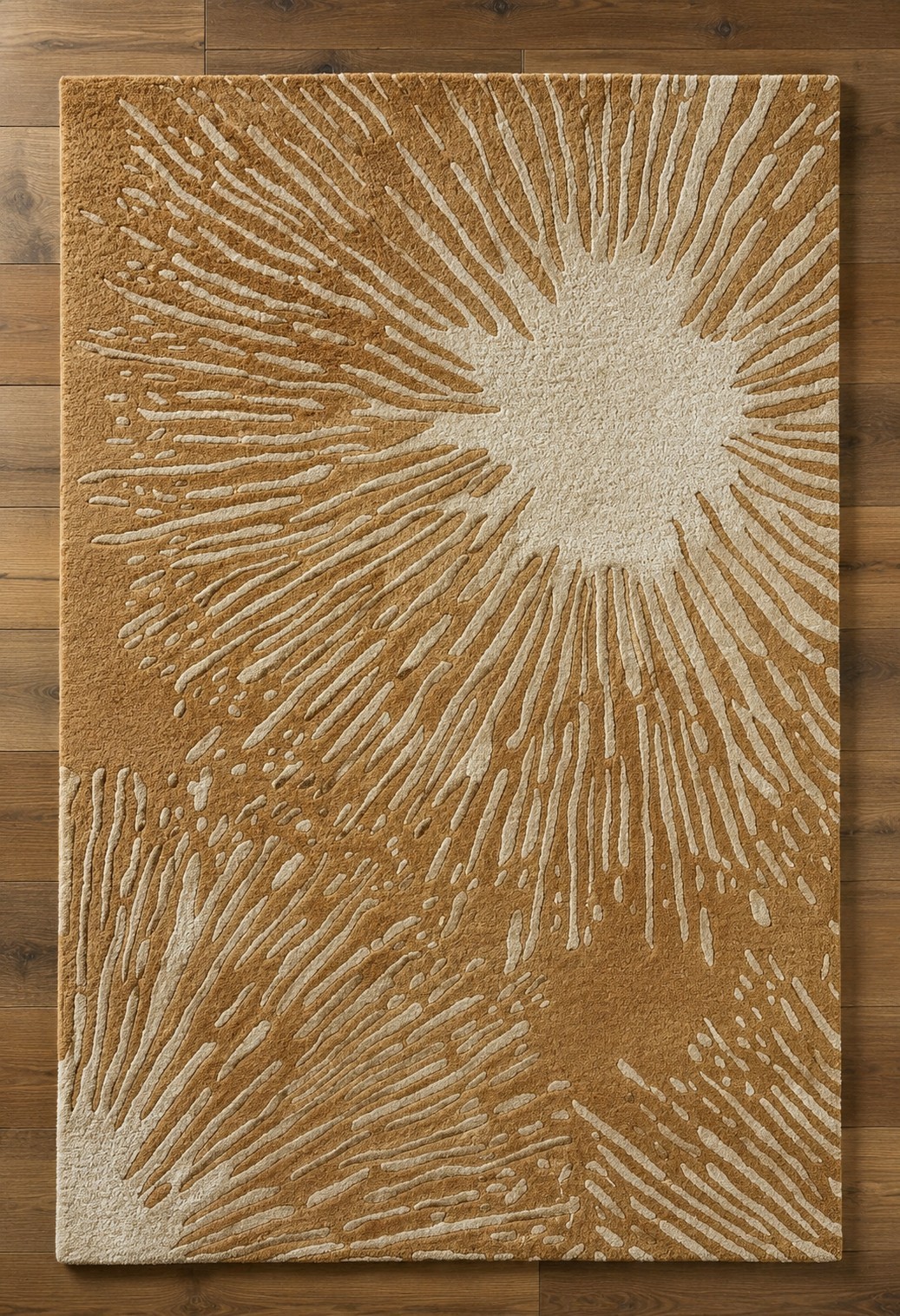 Golden Beige Hand Tufted Wool Rug Sunburst Modern Luxury Area Carpet Living Room