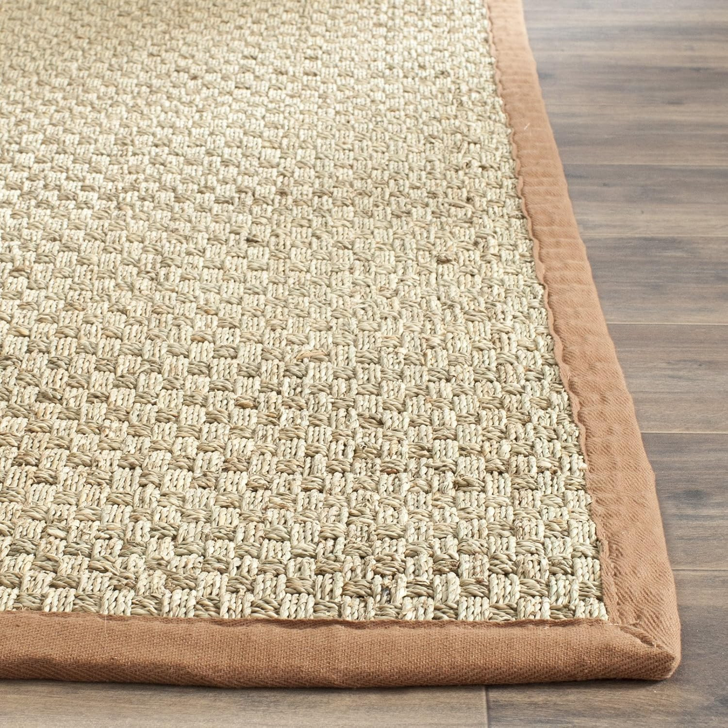 Natural Fiber Area Rug 5×8 – Seagrass Basketweave with Brown Border