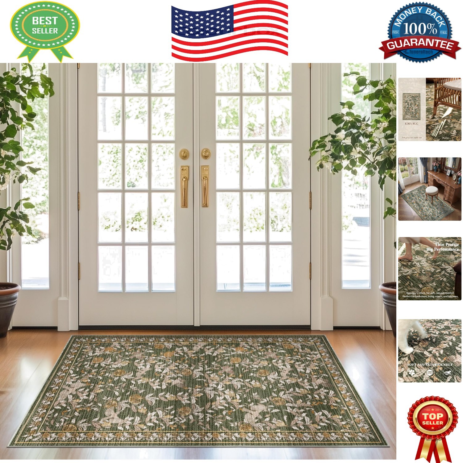 3×5 Eden Vintage Floral Area Rug – Lightweight & Low-Pile Design for Cozy Spaces