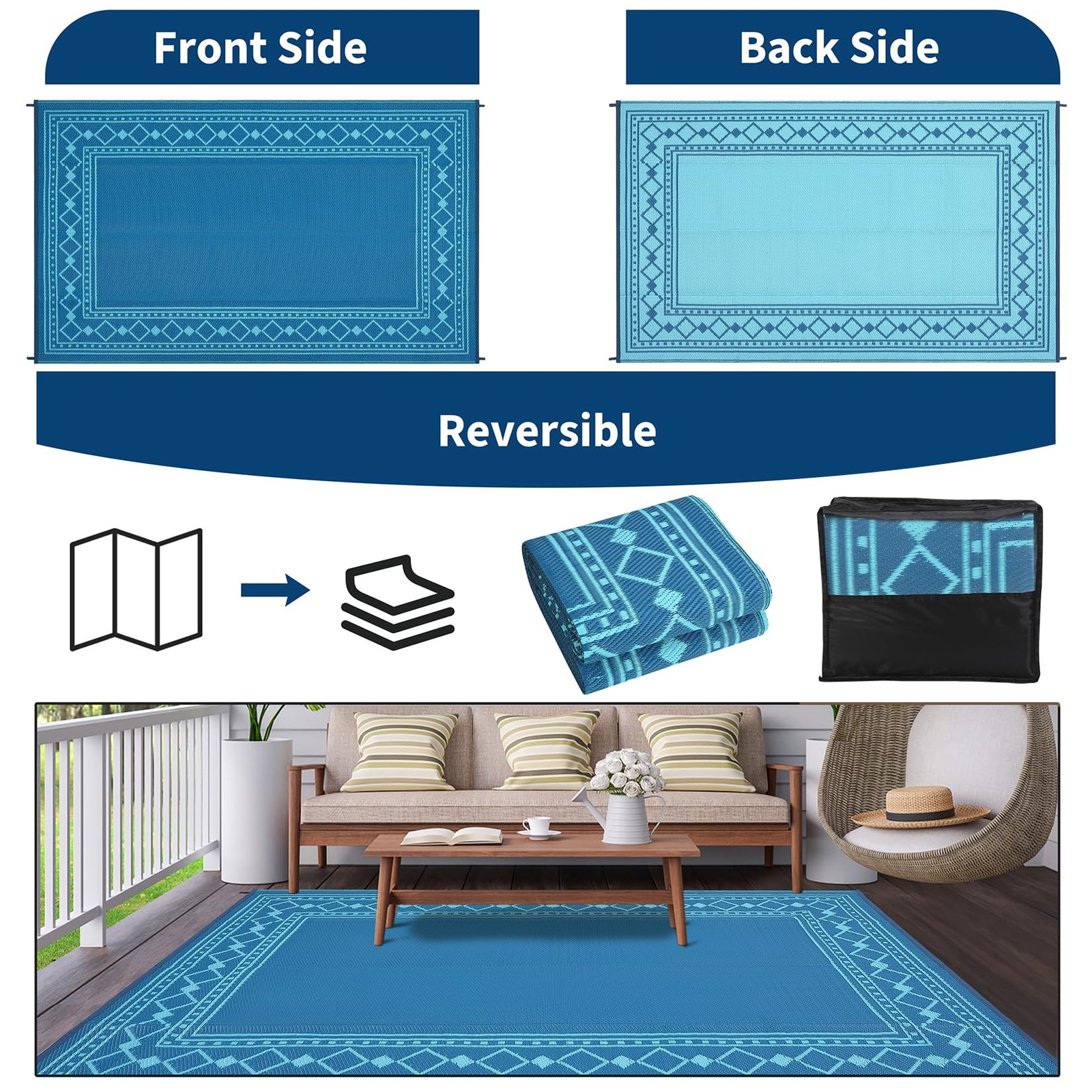 8×10/9×12/9×18/10×14 FT Portable Waterproof Outdoor RV Rug/Mat for Camping/Beach