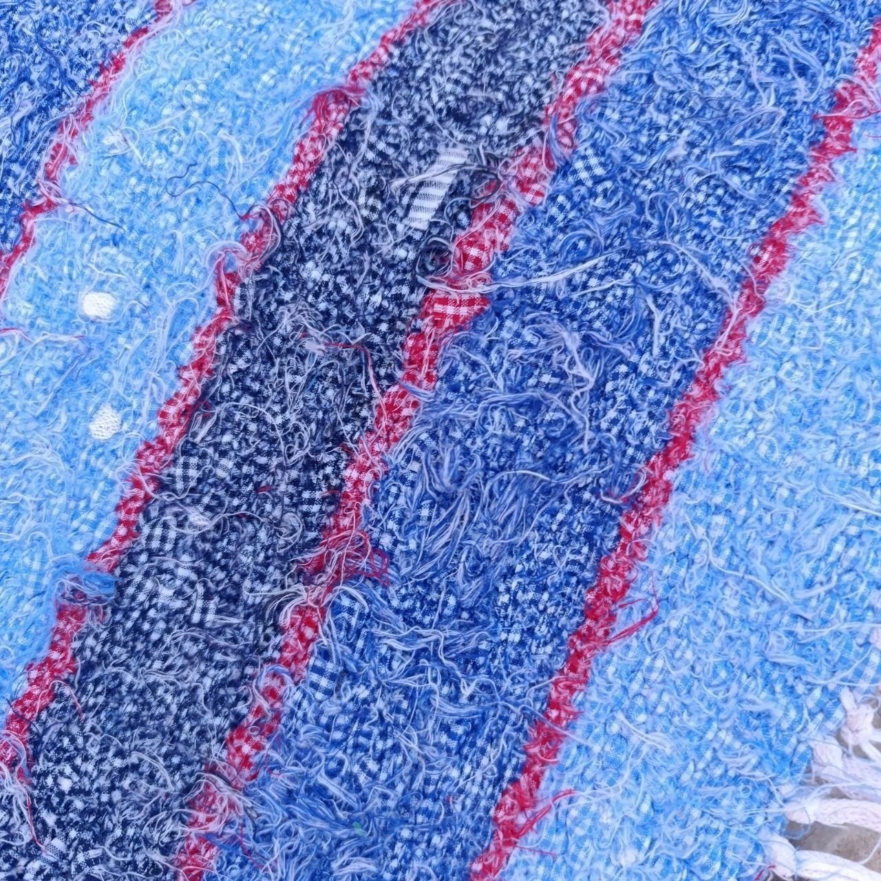 Vintage Algeria saharan Rug Handwoven Berber Blue Striped 79×57 in