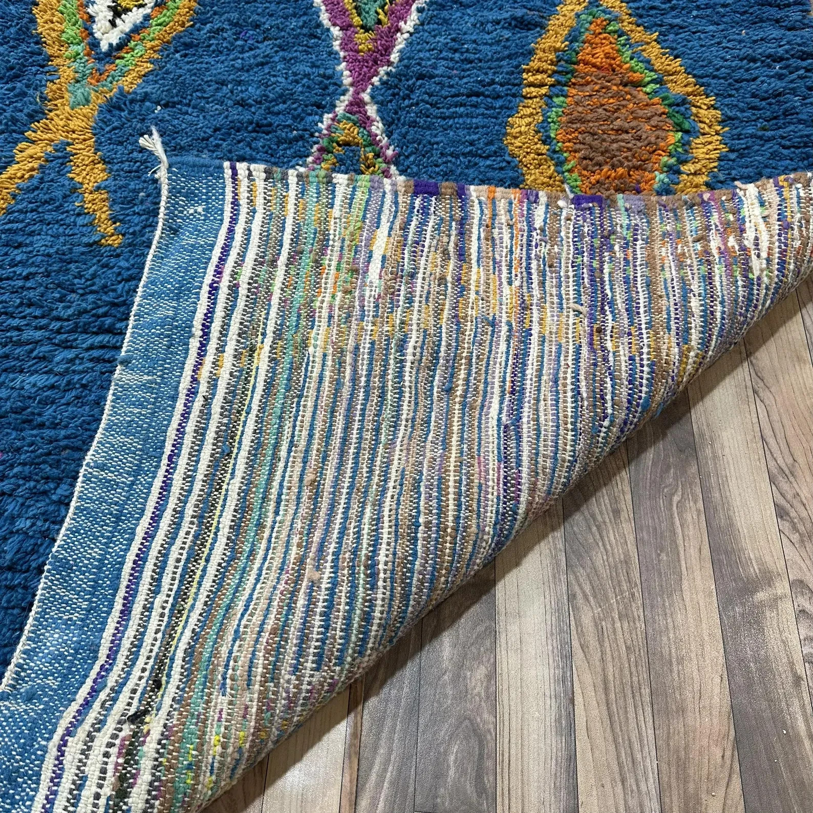 Teal Moroccan Rug, Abstract Colorful Diamonds, Custom Wool Rug