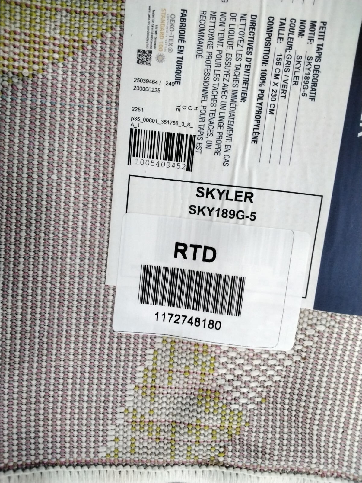GREY / GREEN 5′-1″ X 7′-6″ Back Stain Rug, Reduced Price 1172748180 SKY189G-5