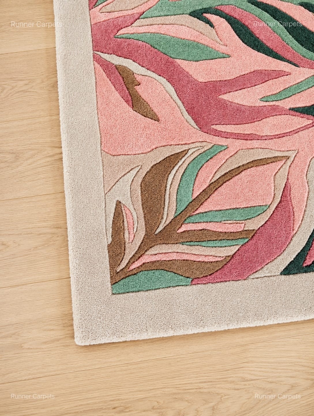 Botanical Tropical Leaf Area Rug Pink Green Modern Contemporary Floral Carpet