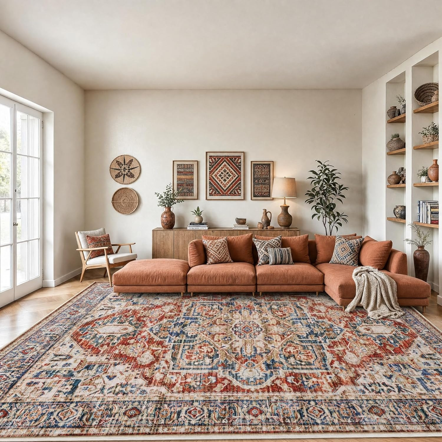 5X7 Area Rugs, Washable Living Room Rug Low-Profile with Non-Slip Backing & Dura