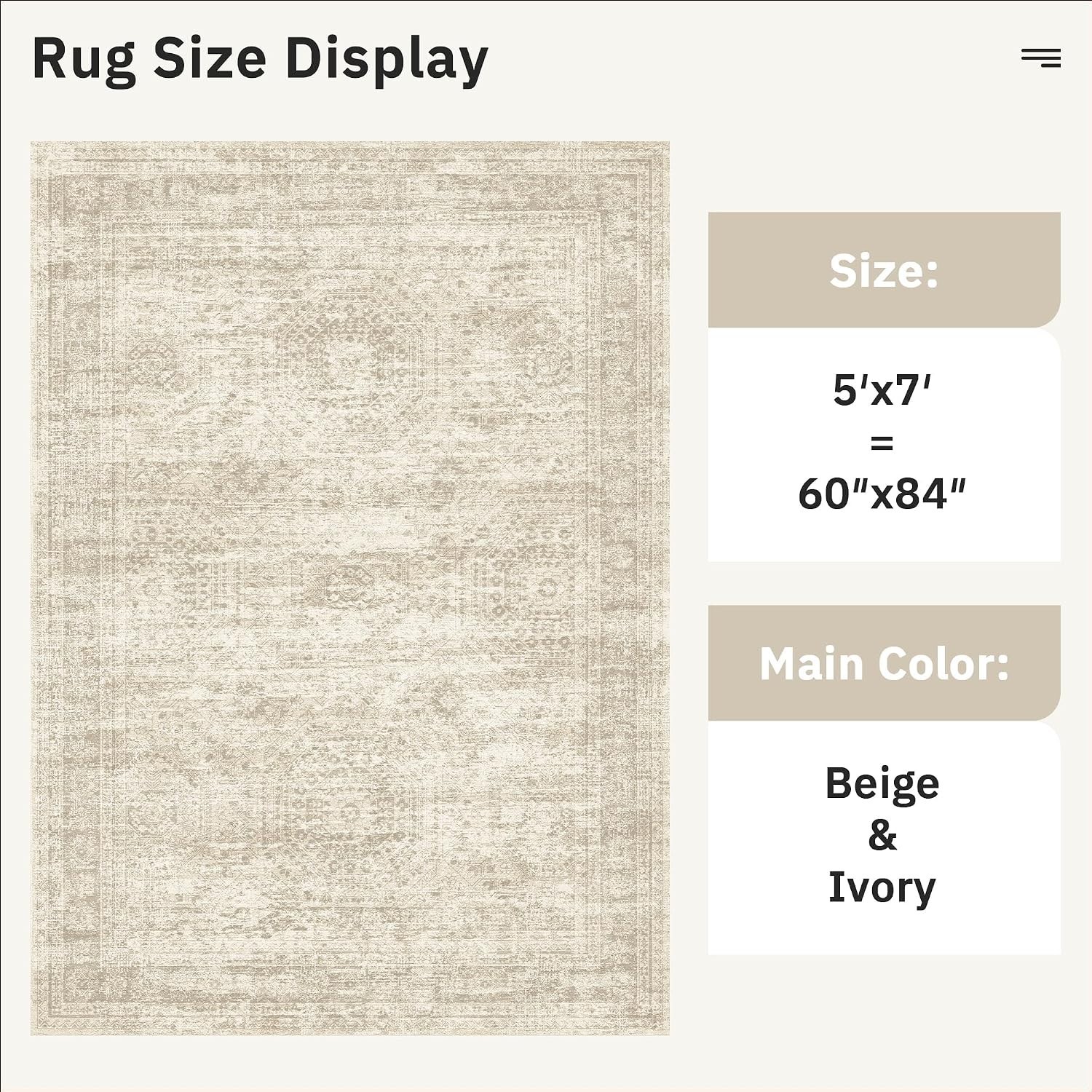 Pet-Friendly 5×7 Low Pile Area Rug – Elegant Beige Geometric Design