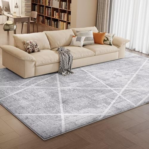 Modern Area Rug 5×7 – Upgraded 10mm Thick Sponge for 5X7FT Grey White