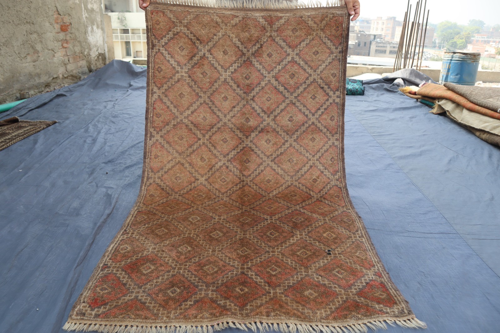 2’9×4’8 ft Antique Afghan Handmade Wool Rug, Faded Peach Geometric Rug, Kids Rug