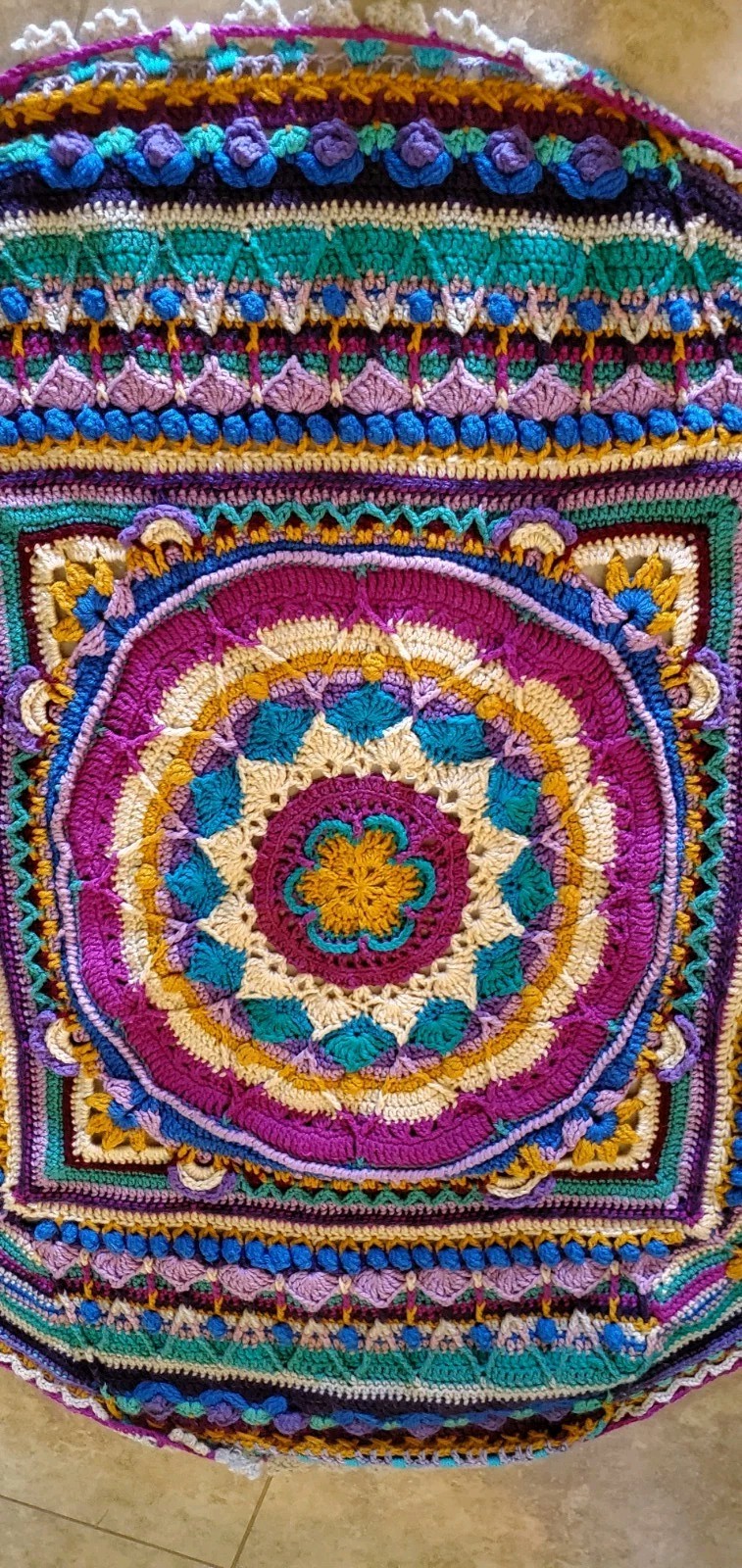 Handmade Crochet Multi Colored Afagan Blanket Throw Rug Shabby Chic Flower