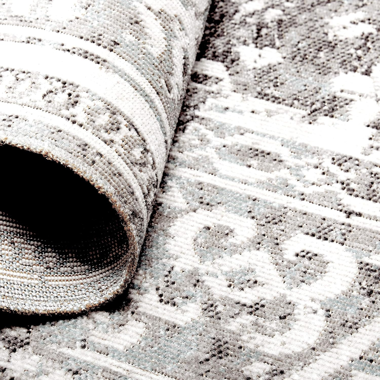 Transitional Distressed Indoor/Outdoor Area Rug – Grey/Aqua, 7’9″X10’2