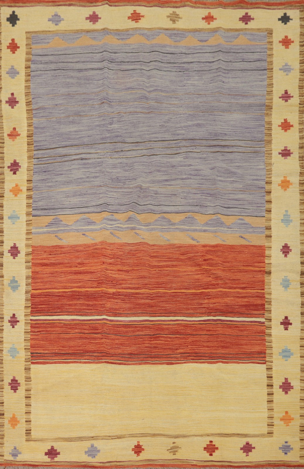 Pastel Color Flat-Weave Kilim Rug 6×8 with Bright Bold Stripes Wool Handmade Rug