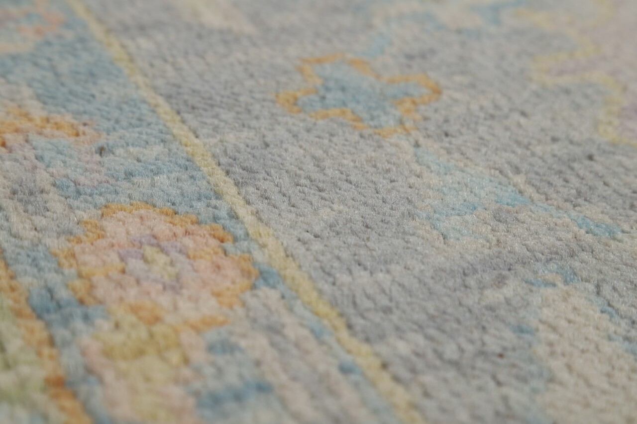 9×12 All-Over Floral Wool Hand-Knotted Oushak Rug Gray Blue