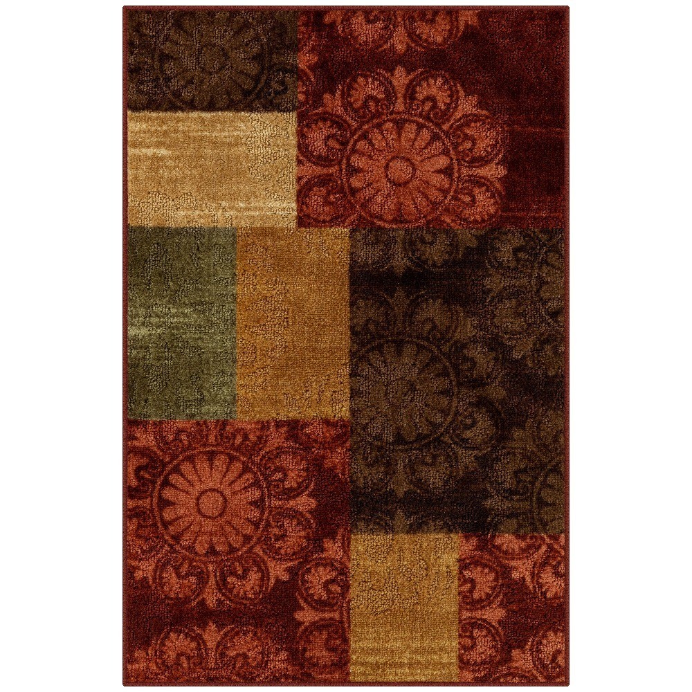 Transitional Medallion Block Red Print Indoor Accent Rug 2’6×3’10