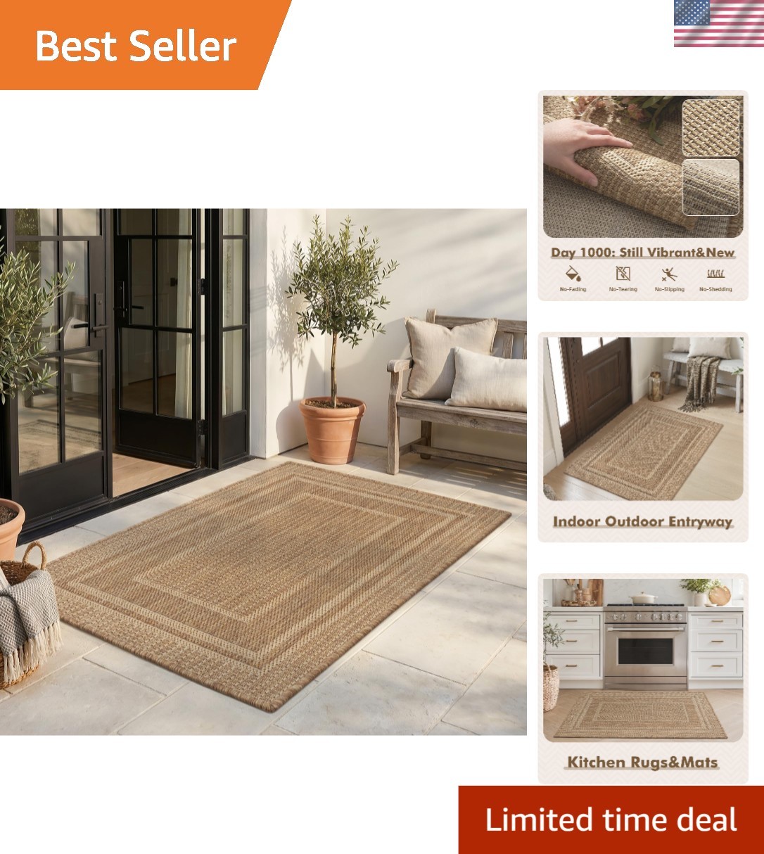 Modern 2×3 Outdoor Rug – Durable Polypropylene Indoor & Outdoor Mat, Brown