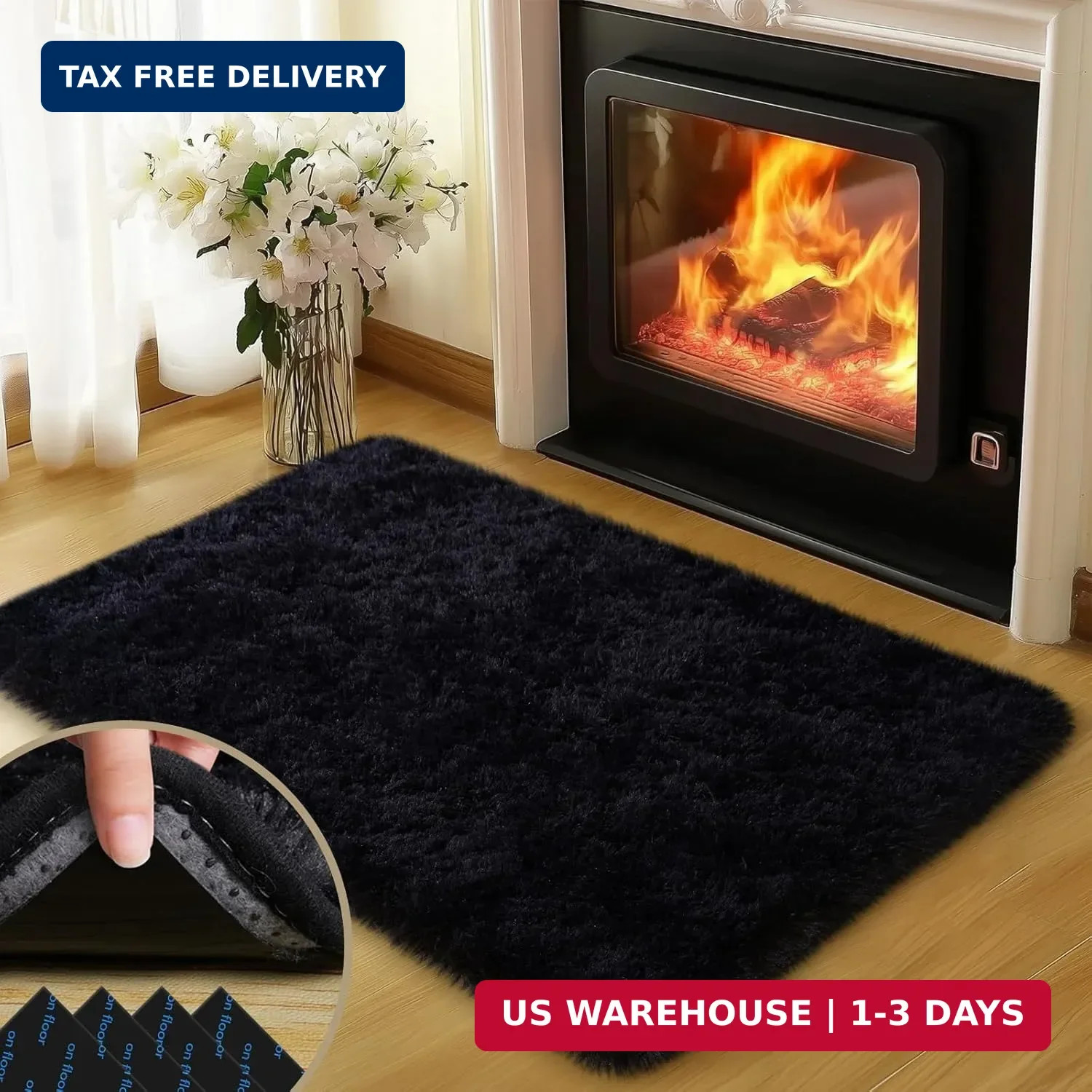 Mugorn Black Rugs for Bedroom, 2×3 Feet Fluffy Area Rugs for Living Room, Soft S