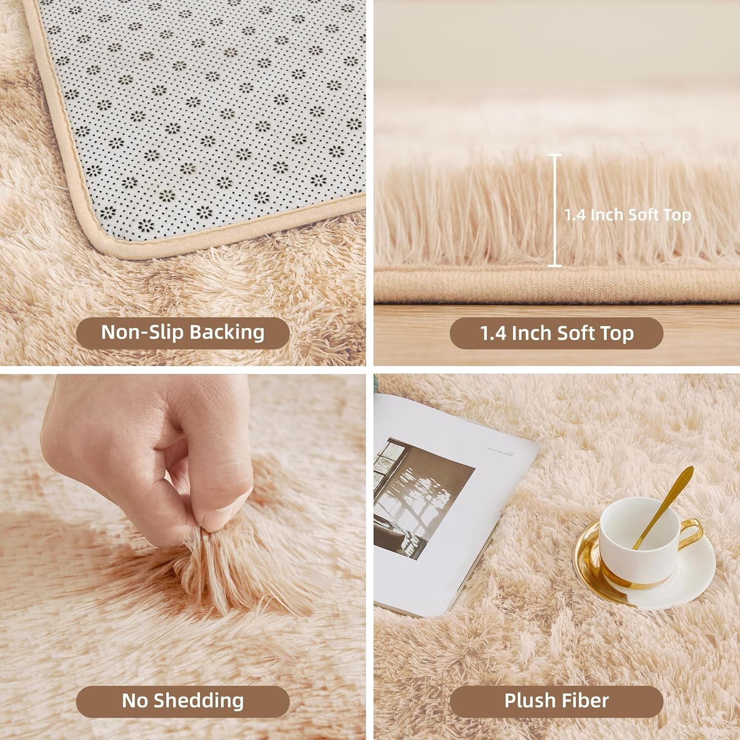 4×6 Shag Area Rug Tie-Dyed Beige High Pile Soft Plush Bedroom Living Room