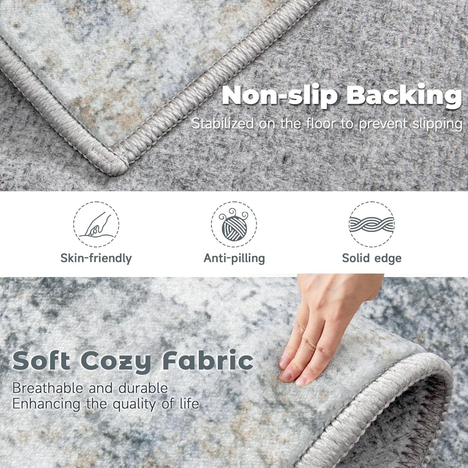 Machine Washable 5×7 Area Rug Non Slip Low Pile Modern Abstract Neutral Carpet