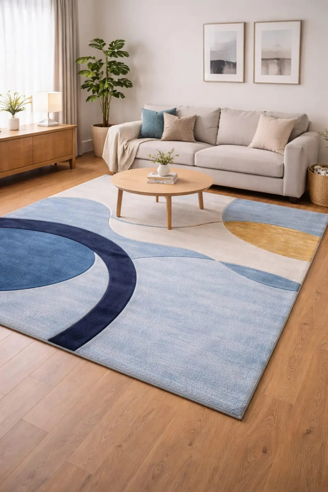 Hand Tufted Wool Area Rug Modern Abstract Blue Grey Geometric Living Room Carpet
