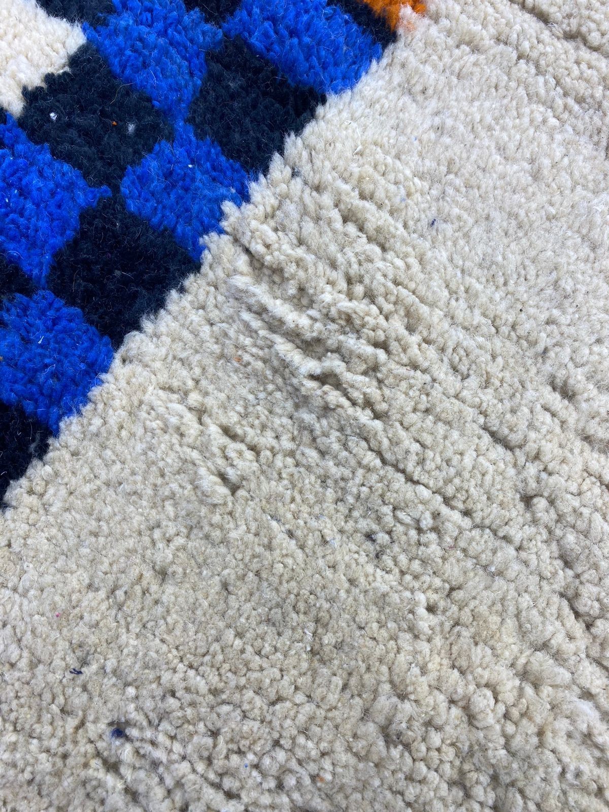 Handmade Moroccan Berber Wool Rug Blue Orange Geometric Tribal Area Carpet Boho
