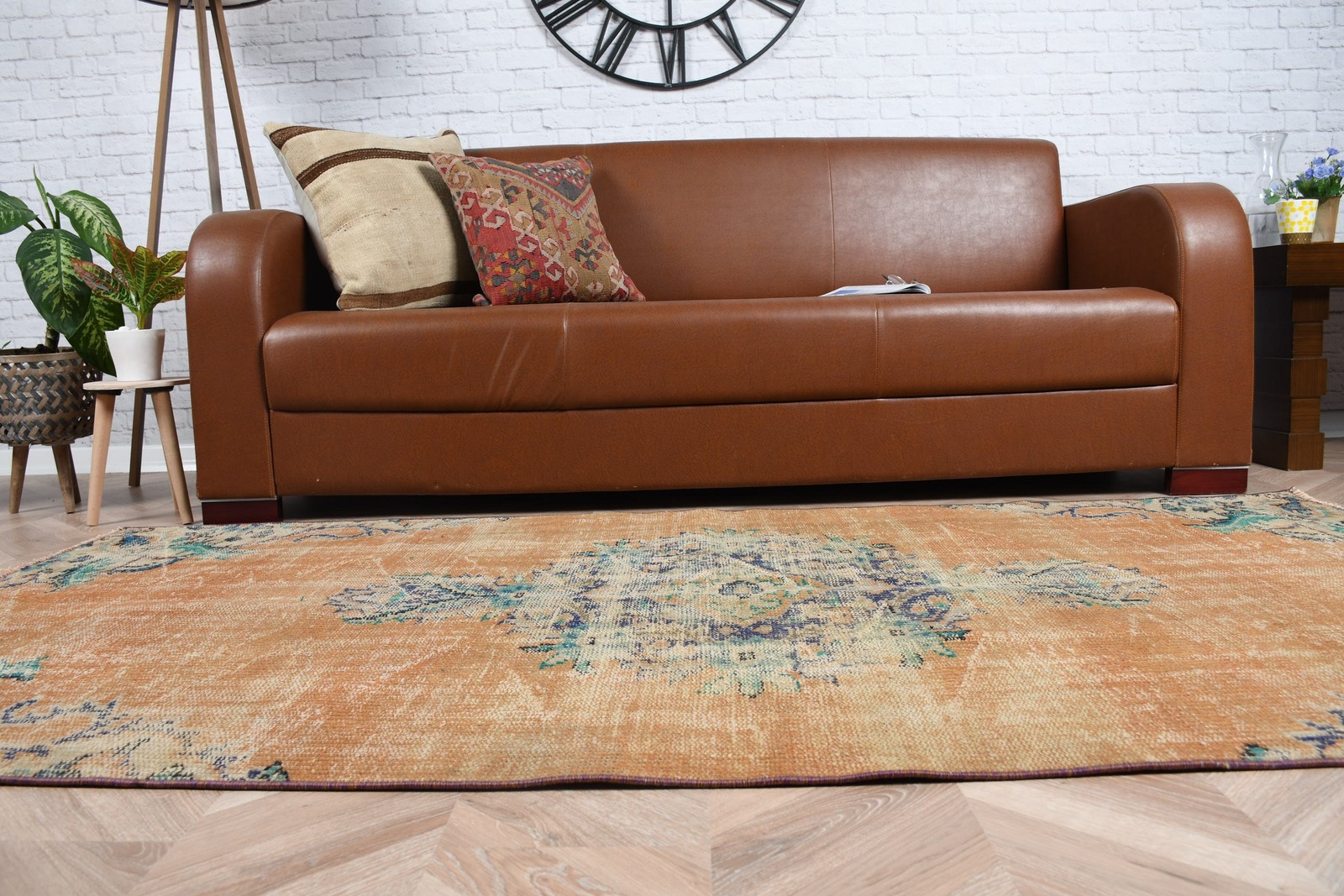 Turkish 3,6×7,1 ft Rug, Vintage Rug, Brown Handmade Rug Wool