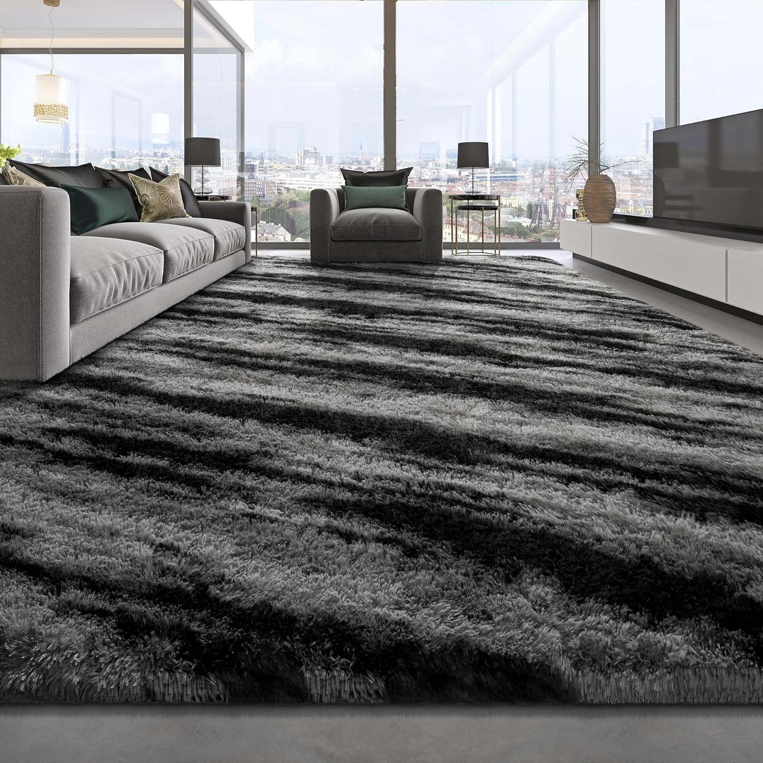 Deerhoo Shag Area Rug, 4 X 6 Tie-Dyed Plush Fuzzy Rugs for Living Room, Ultra So