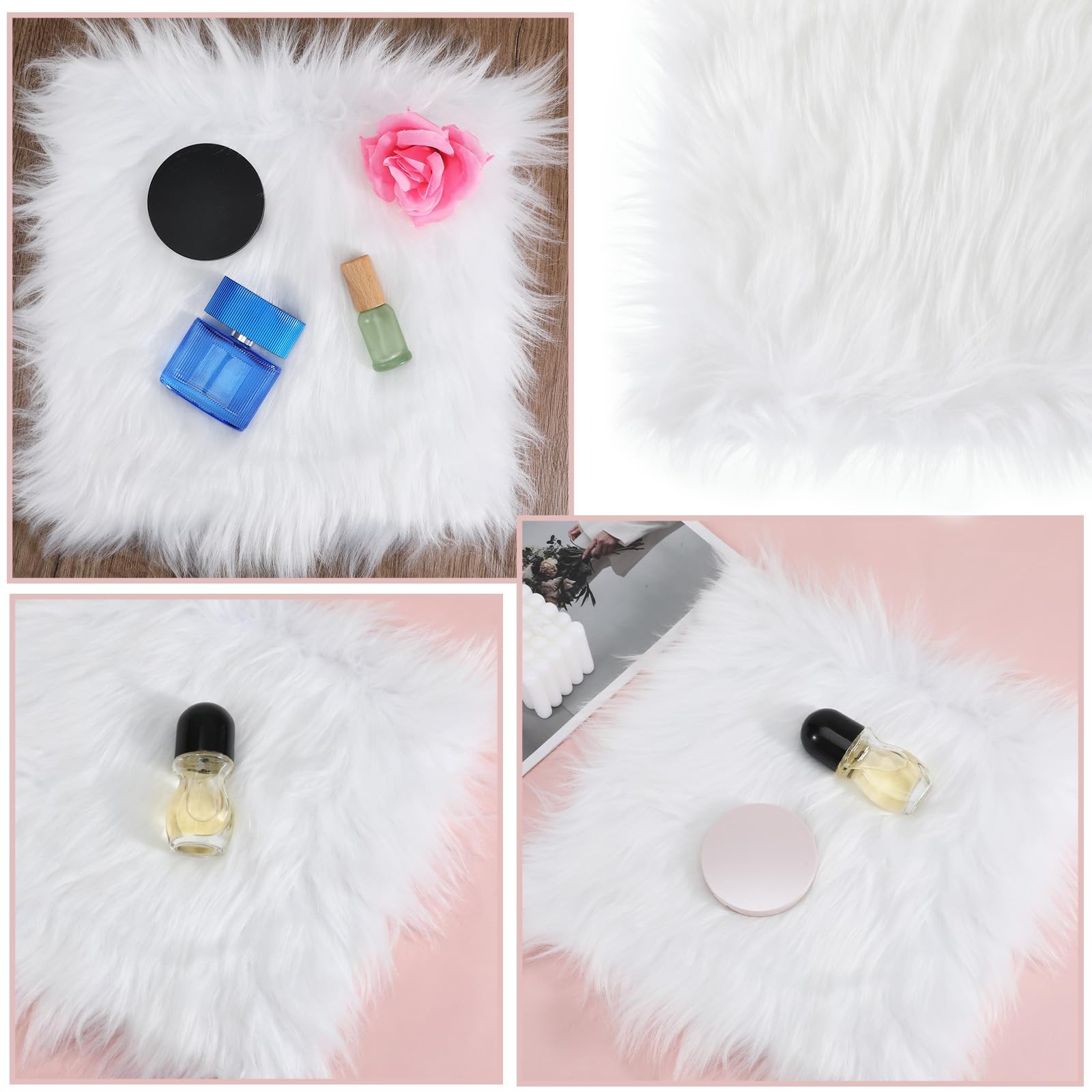 12inch Square Small Faux Fur Sheepskin Cushion, Soft Luxury Photo Props Backg…