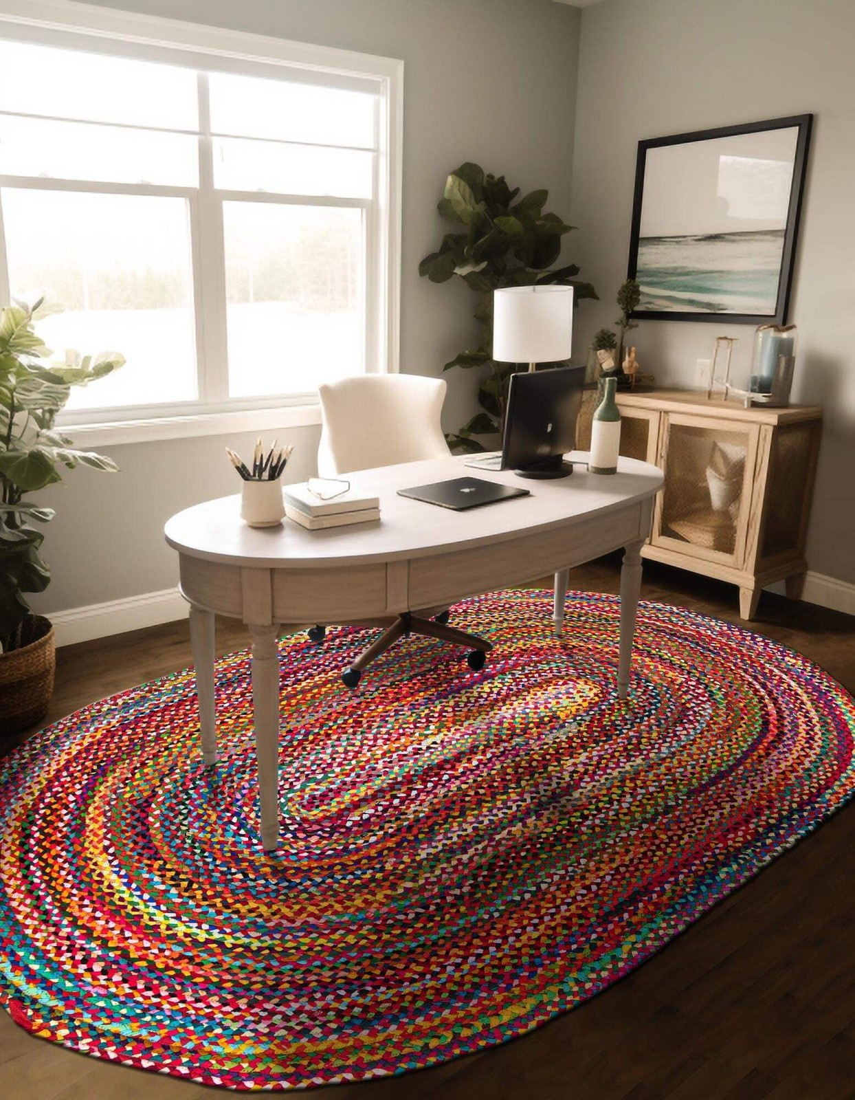 Handmade Multi-Color Oval Braided Cotton Rug – Vibrant Bohemian Style Area Rug