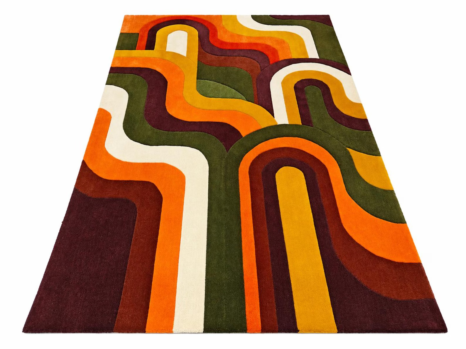 Retro Geometric Wool Rug – Mid Century Modern Earth Tone Floor Decor 8×12|9×15