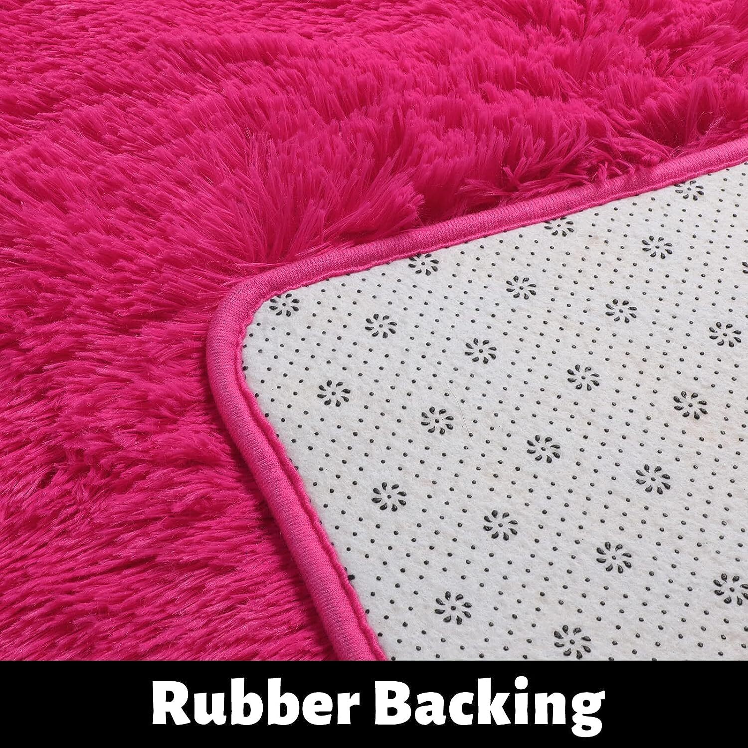 Alfombra Redonda Circular Esponjosa De Color Rosa Intenso De 4’X4′ Para Habit…