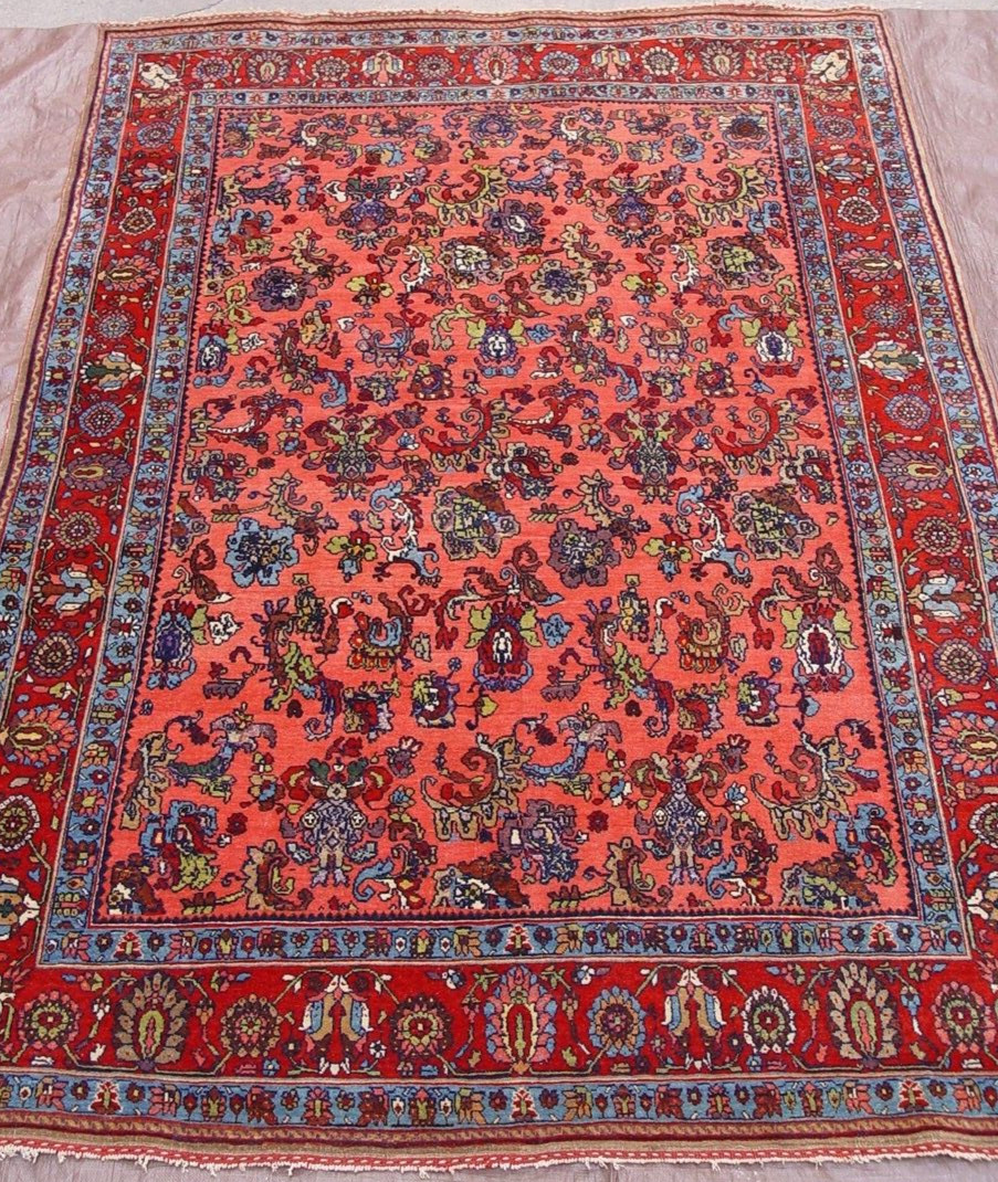 Antique 1900s Kurdish Bijarr Silk & Wool 5′ x 7′ Hand Knotted Wool Rare Rug