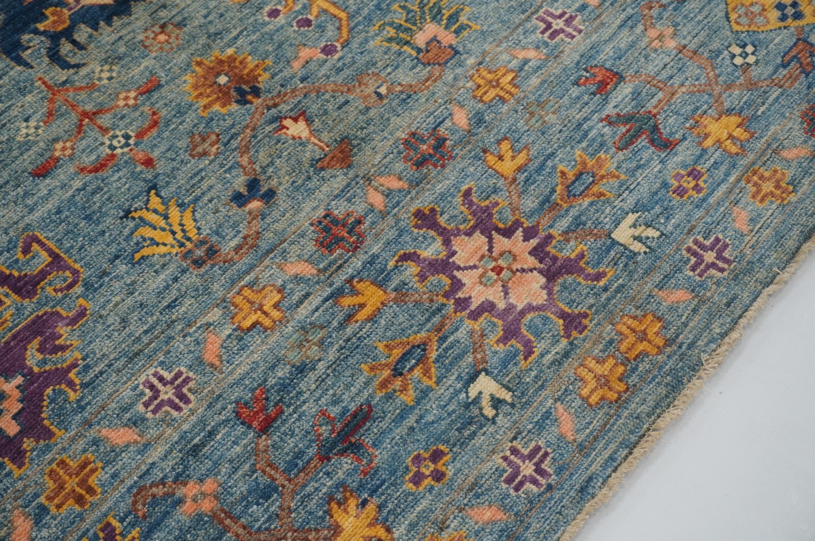 8×10 Blue Turkish Oushak Hand Knotted Wool Area Rug for Bedroom 8’2×10’1