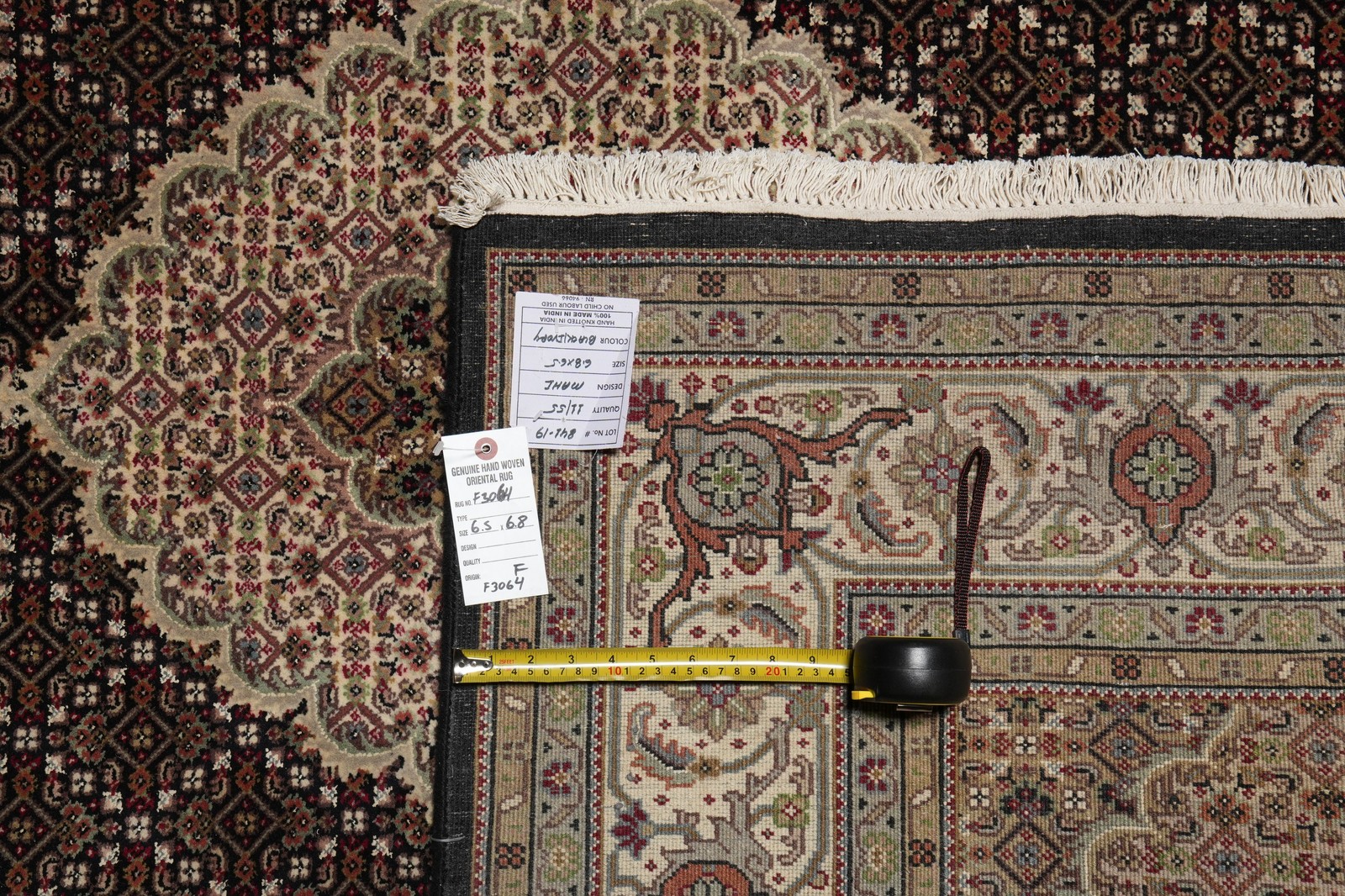 6.5 x 6.8 SQUARE Hand-Knotted Wool and Silk Mahii Tabriiz Rug #F-3064