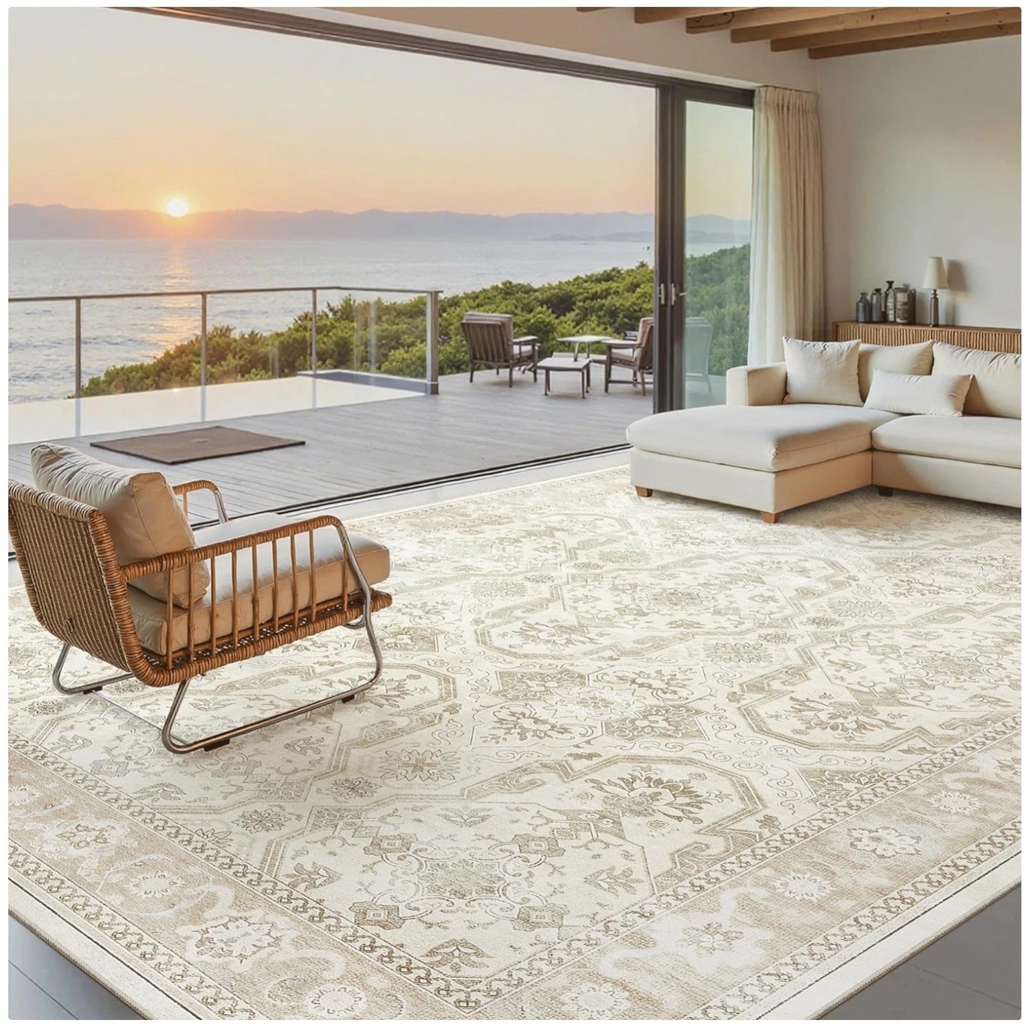 Soft Farmhouse Rug 8×10 for Living Room Dining Bedroom