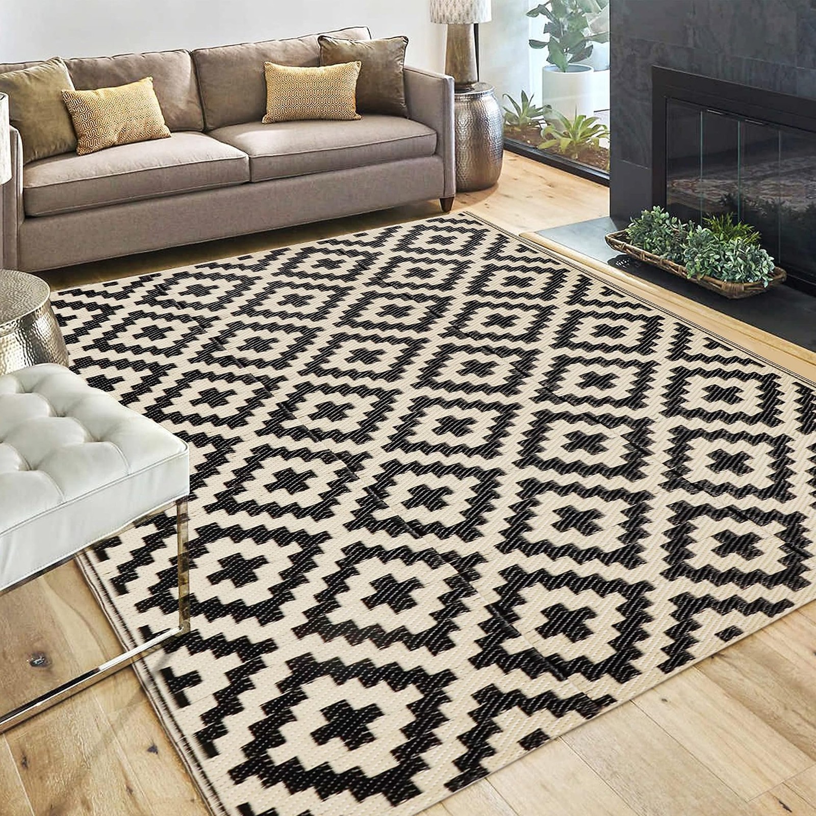 SAND MINE Reversible Mats, Plastic Straw Rug, Modern Area Rug, Large Floor Ma…