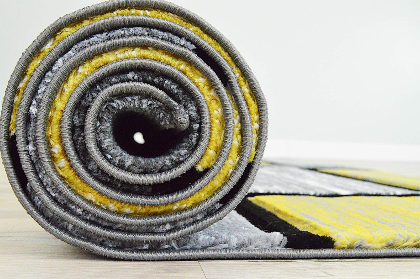 Premium Carved Modern Contemporary Abstract Rug 3995 Yellow Grey 5’3”x7’6”