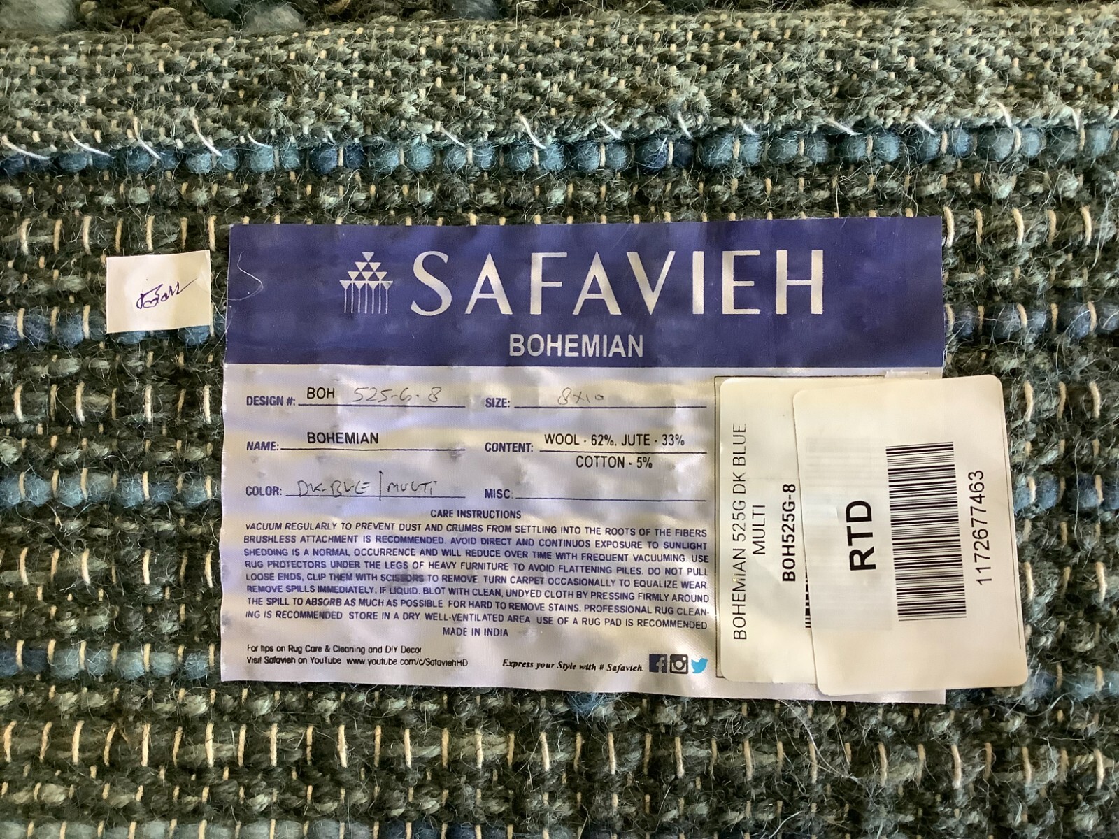 DARK BLUE / MULTI 8′-0″ x 10′-0″ Flaw in Rug, Reduced Price 1172677463 BOH525G-8