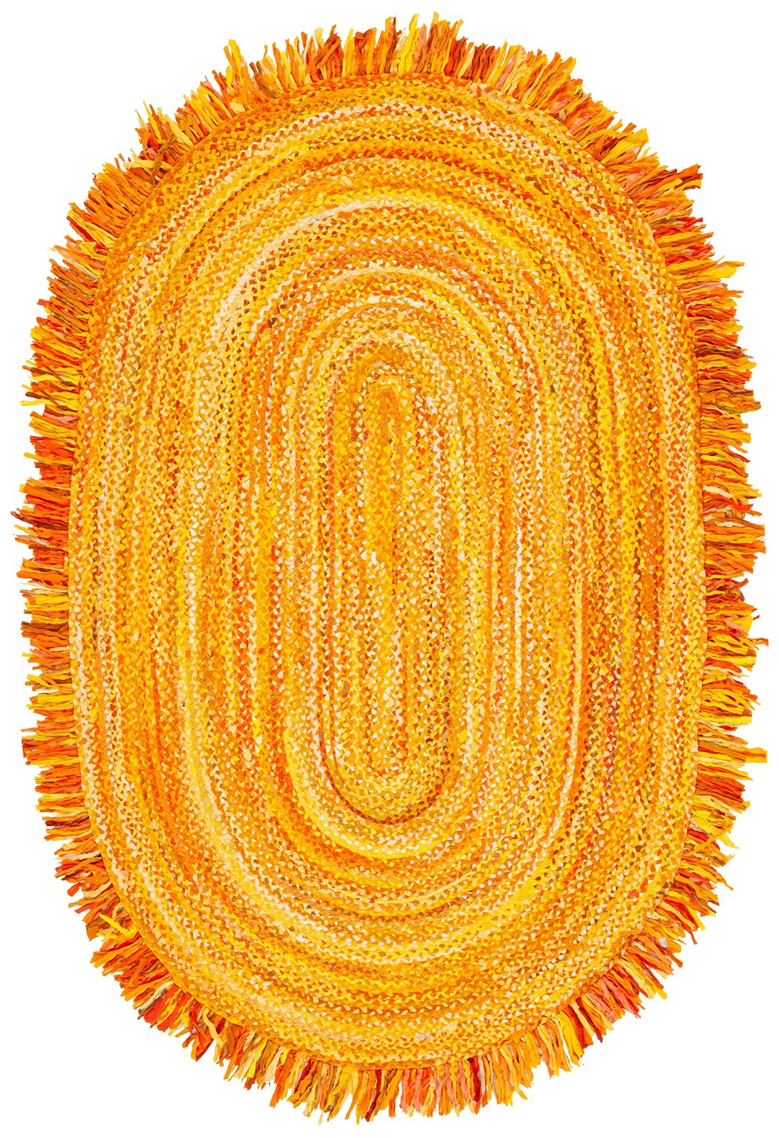 Braided Collection Area Rug – 4′ x 6′ Oval, Gold, Handmade Boho Fringe Revers…