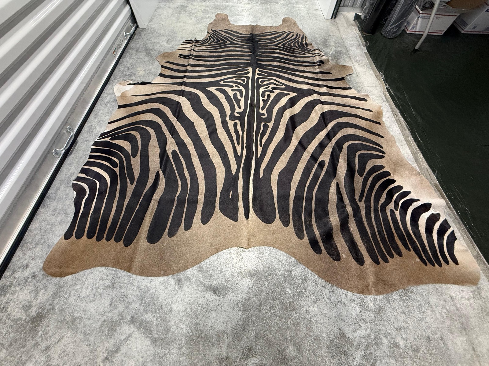Cowhide Rug Zebra Caramel Messi Print Leather Rug 7.1×5.6 ft ( 85″x67″ ) 078