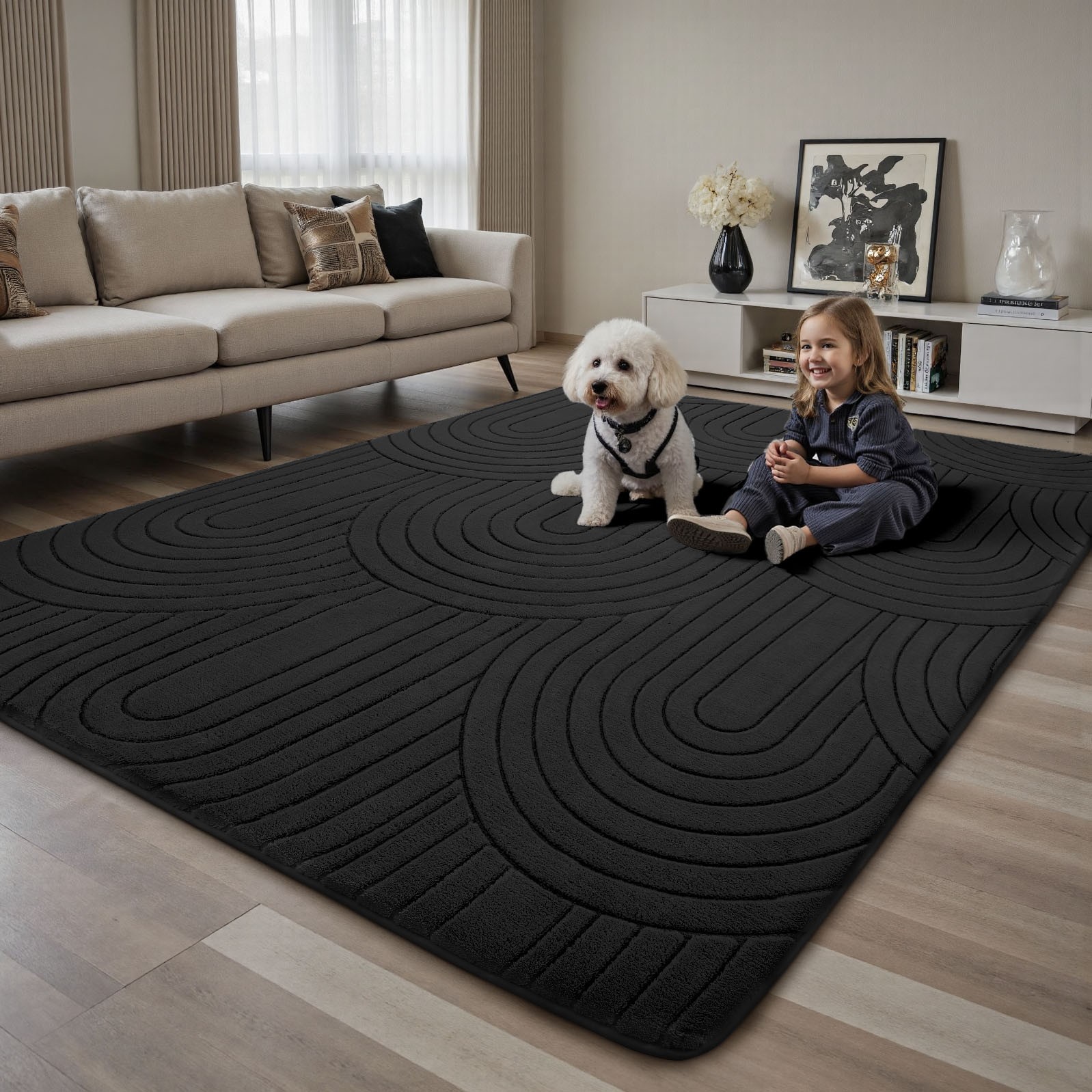 Large Rainbow Plush Shag Area Rug Ultra Soft Non-Slip Floor Carpet