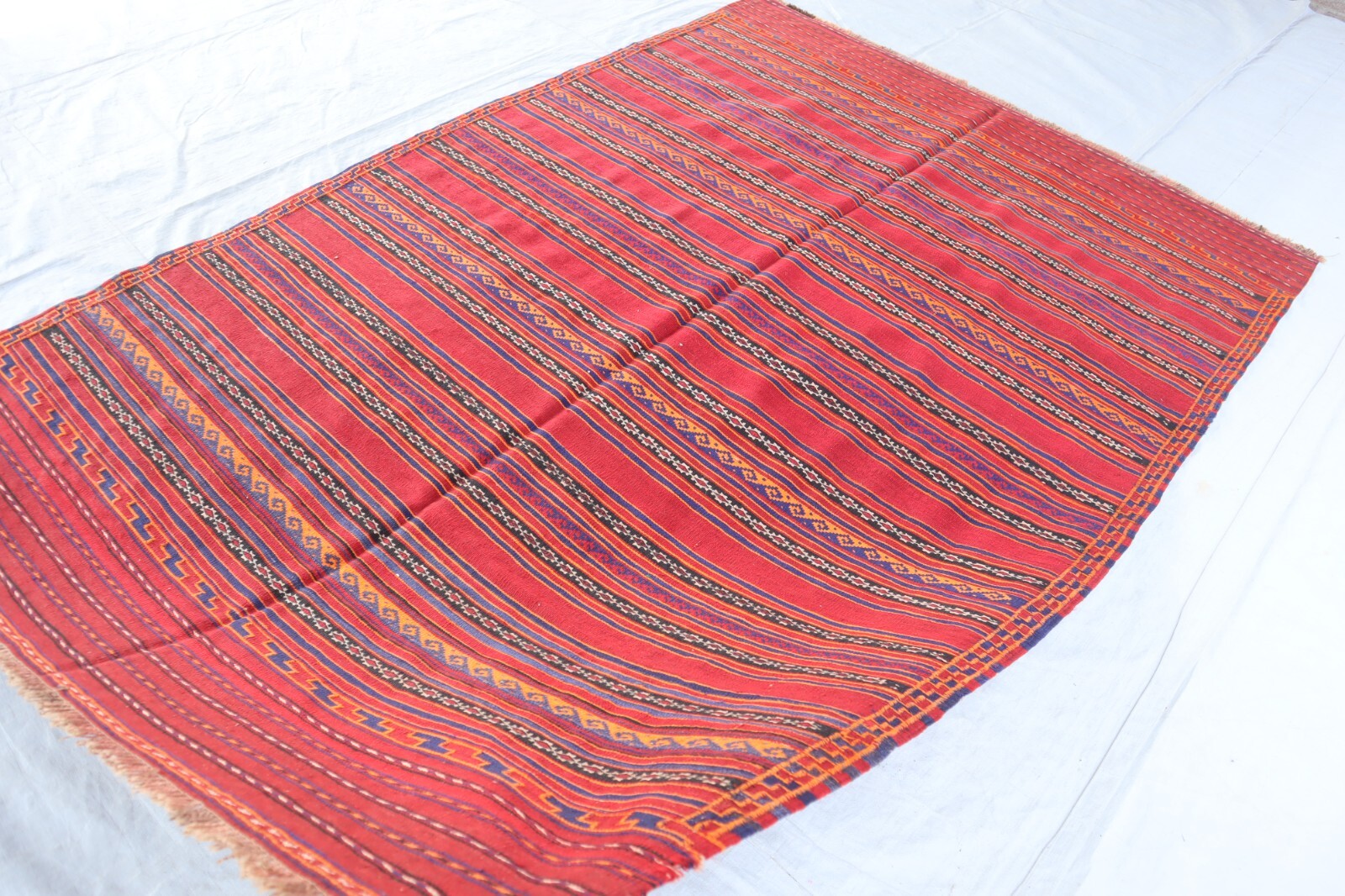 1960s Antique 5’5×7’10 ft Sumak Rug, Handwoven Rug, Oriental Striped Bedroom Rug